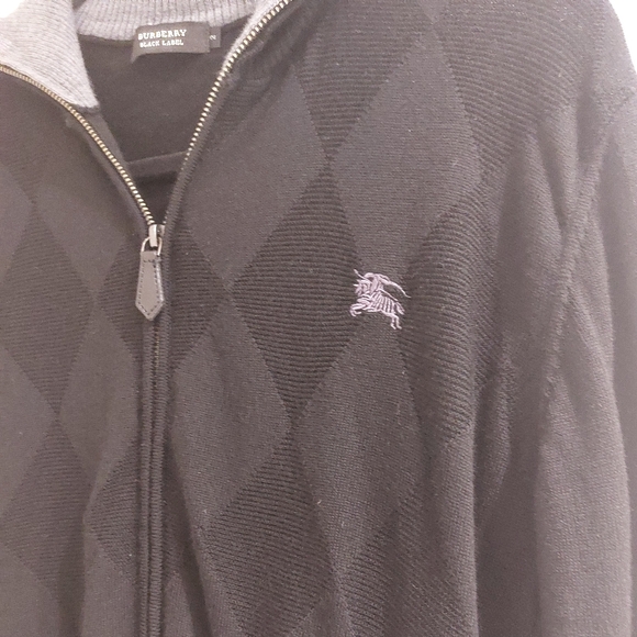 Burberry Black Label Black Argyle Zip-up Sweater - Picture 3 of 5